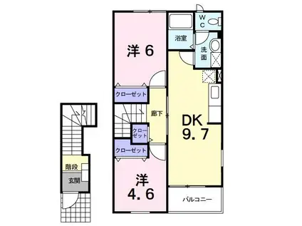 ドルチェヴィータA(2DK/2階)の間取り写真