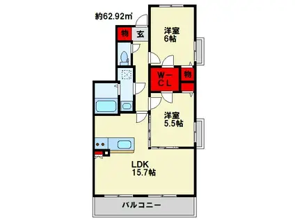 カーサ・フォルトナ(2LDK/1階)の間取り写真