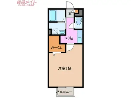 グランモアJII(1K/2階)の間取り写真