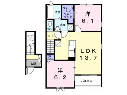 カーサ フォルトゥナート(2LDK/2階)の間取り写真