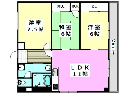 山崎第7マンション(3LDK/3階)の間取り写真