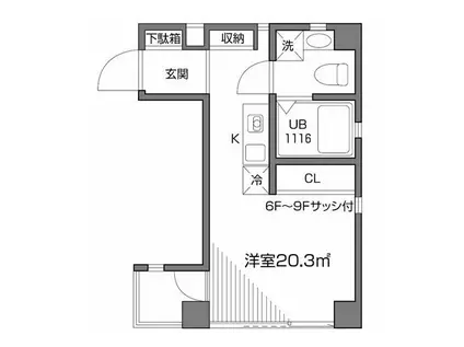 パークレジデンス芝公園(ワンルーム/6階)の間取り写真