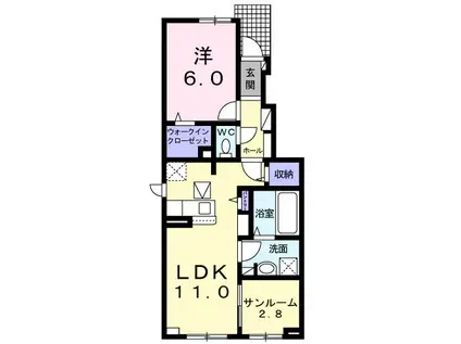 カーサ デ ミニョン(1LDK/1階)の間取り写真
