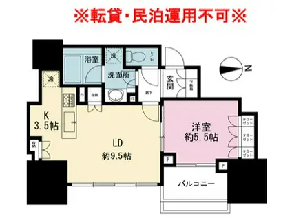 クラッシィスイート・ジオ東麻布(1LDK/6階)の間取り写真