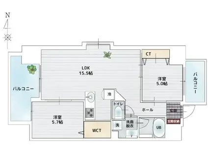 BAUHAUS大手町 NO.17(2LDK/11階)の間取り写真