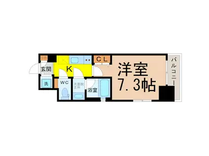 ブランシエスタ東別院(1K/3階)の間取り写真