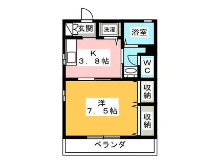 GREEN CREST・KAMI(1K/3階)の間取り写真