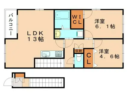アルカンシェル宮前B(2LDK/2階)の間取り写真