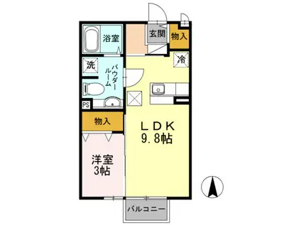 ジェネスONE神園B(1LDK/1階)の間取り写真