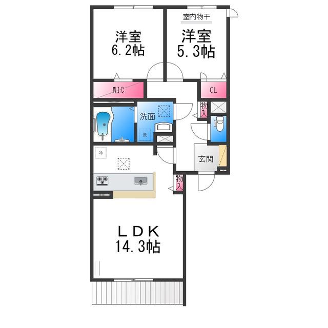 CHRYSANTHEME大鳥 (2LDK/1階)の間取り写真