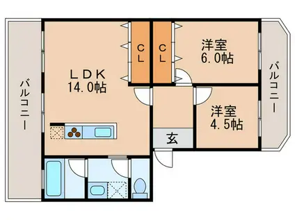 隆豊ハイツ(2LDK/4階)の間取り写真