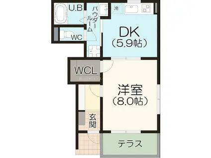 LANGE VERT(1DK/1階)の間取り写真