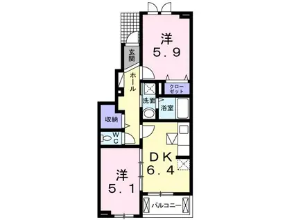 プロムナードH.S(2DK/1階)の間取り写真
