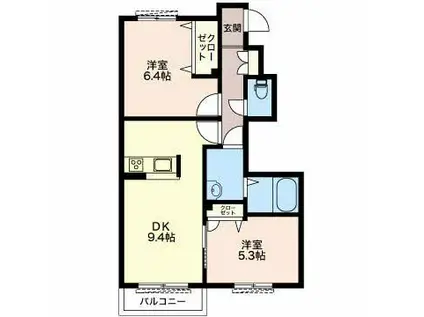 カーザソラーレ(2DK/2階)の間取り写真