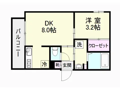 プランドールA(1DK/1階)の間取り写真