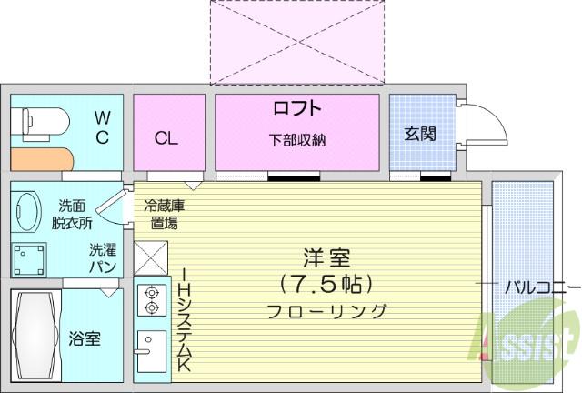 キャビン木町(ワンルーム/2階)の間取り写真