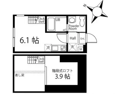 ハーミットクラブハウスよこはま丘の上(ワンルーム/1階)の間取り写真