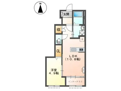 三本木村部アパートA棟(1LDK/1階)の間取り写真