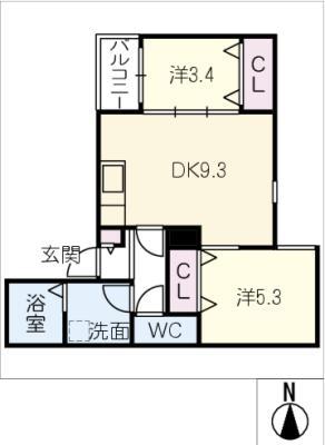LECOCON蟹江(2DK/1階)の間取り写真