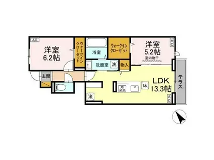 YAMAJUII(2LDK/1階)の間取り写真