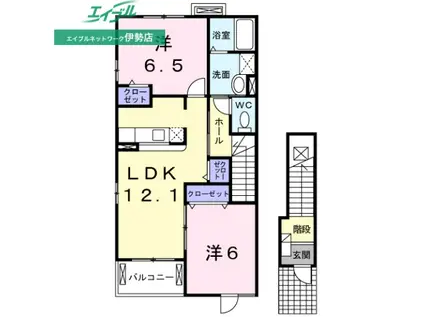 エリュシオンA棟(2LDK/2階)の間取り写真