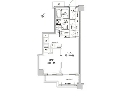 アトラスシティ千歳烏山グランスイート杜ノ棟(1LDK/4階)の間取り写真