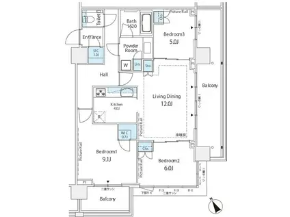 シティタワー新宿(3LDK/7階)の間取り写真