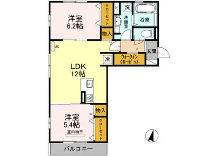 リエスト I棟(2LDK/2階)の間取り写真