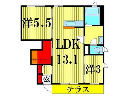 ハイツ宮F棟(2LDK/1階)の間取り写真