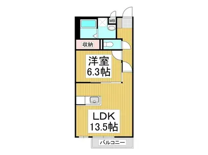 クリスタルムーンB棟(1LDK/2階)の間取り写真