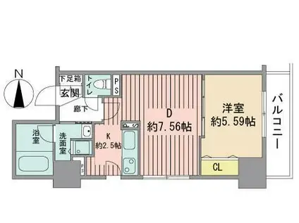 レジディア大通西(1DK/9階)の間取り写真