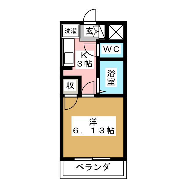 三輪ハイツ一ノ瀬(1K/3階)の間取り写真