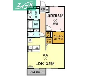 トリヴァンベール・鷹取(1LDK/2階)の間取り写真