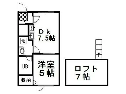 エトワール(1DK/2階)の間取り写真