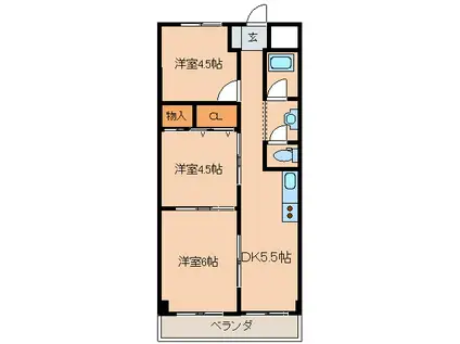 塚口レジデンス(3DK/2階)の間取り写真