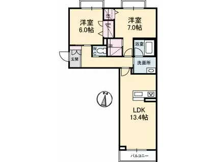 グラン クレール(2LDK/2階)の間取り写真