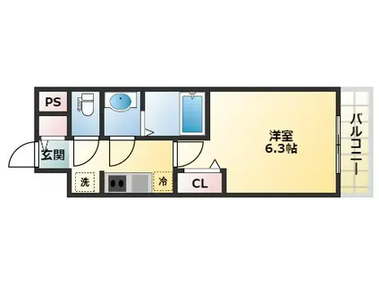 アドバンス大阪ブリス(1K/11階)の間取り写真