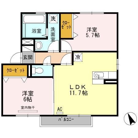 セジュール上野浦 IV(2LDK/2階)の間取り写真