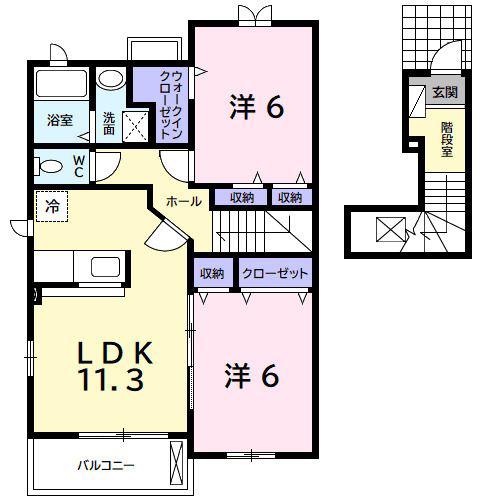 アカデミアハイツC(2LDK/2階)の間取り写真