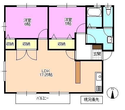 モンフレールE棟(2LDK/1階)の間取り写真