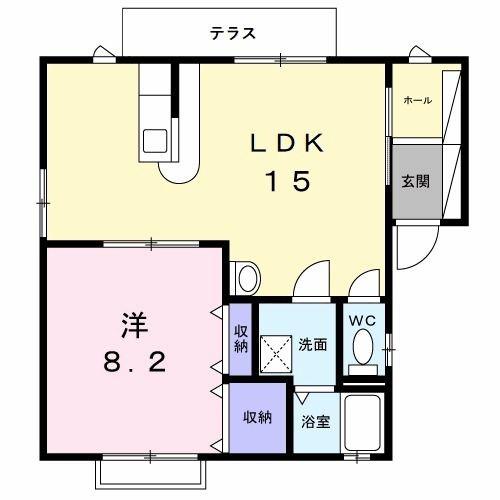 メゾンみやびB(1LDK/1階)の間取り写真