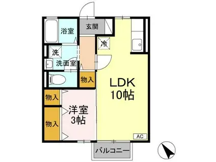 リビングタウン八橋A(1LDK/2階)の間取り写真