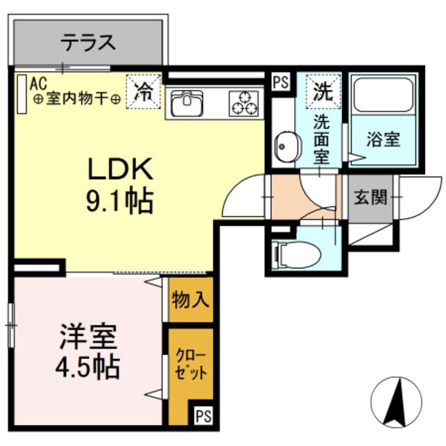 LUMIUS(1LDK/1階)の間取り写真