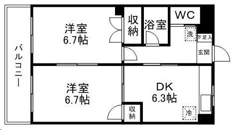 YS荒町(2DK/7階)の間取り写真
