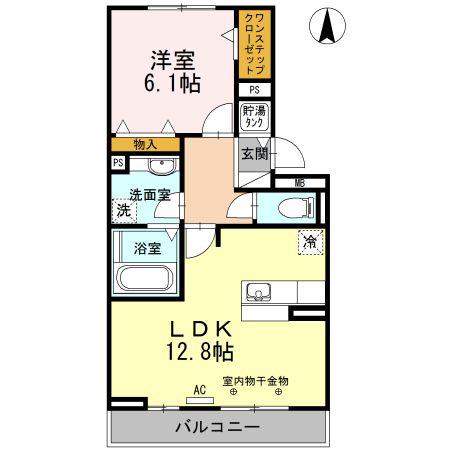 グランデタカオカ A(1LDK/2階)の間取り写真