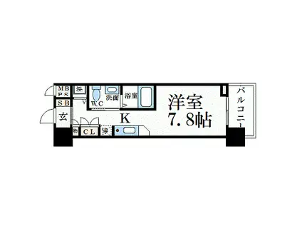 エスリード御堂筋梅田(1K/7階)の間取り写真