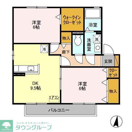 シャトレーA棟(2DK/2階)の間取り写真