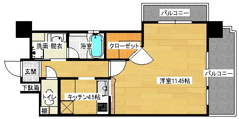 ロアール東白島(1K/7階)の間取り写真