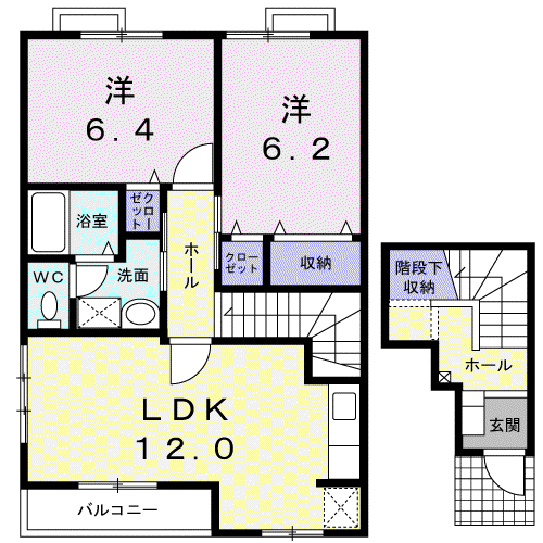 シャン・ミユ(2LDK/2階)の間取り写真
