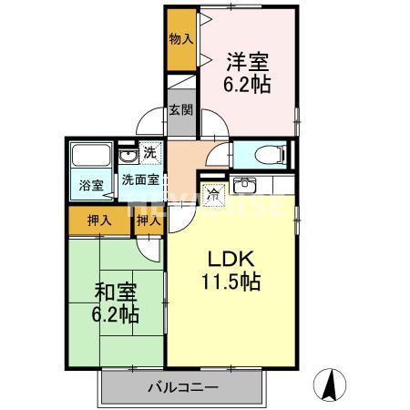 ウィルモアおびた(2LDK/2階)の間取り写真